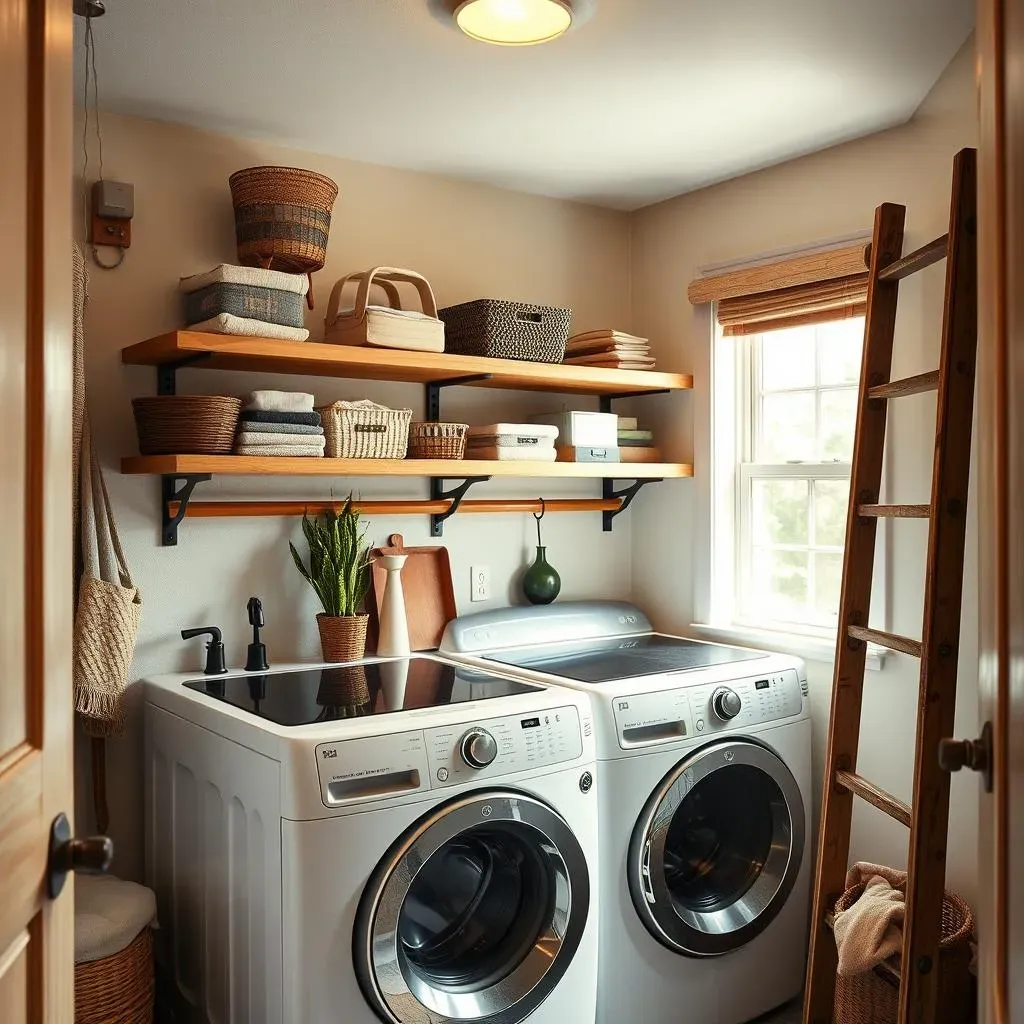 Clever Angles and Shelving for Small Laundry Rooms with Top Load Washers