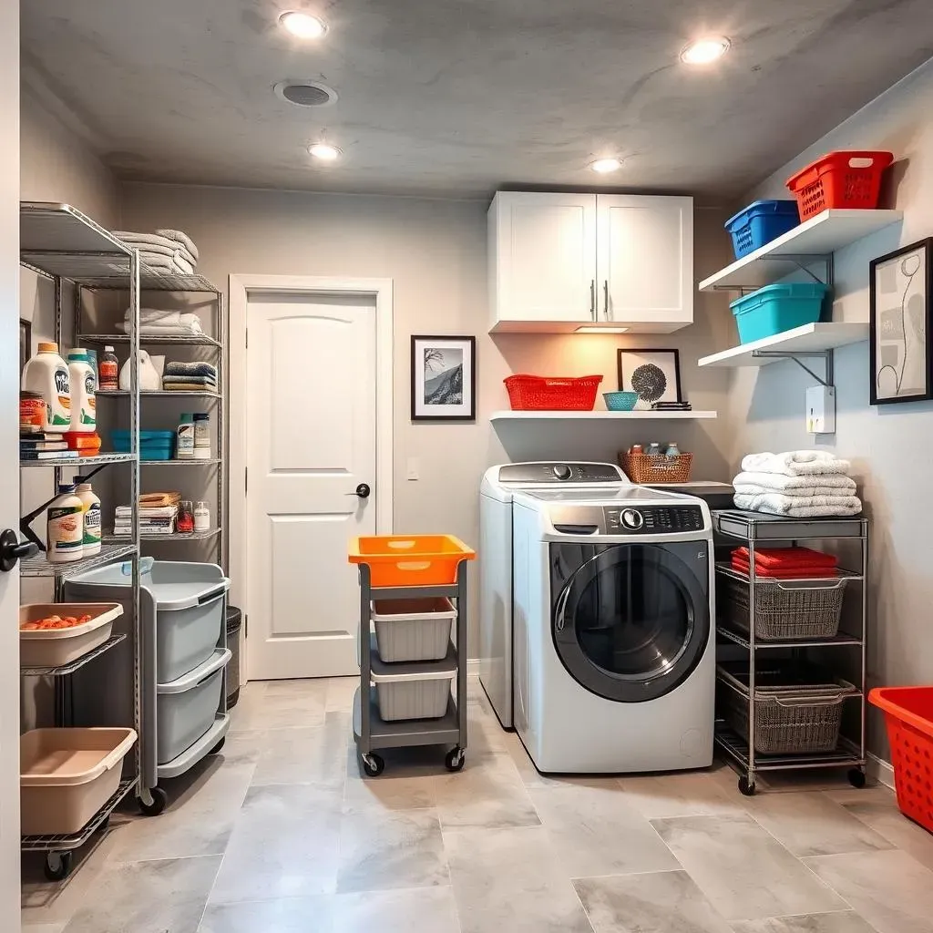 Concrete Basement Laundry Room Design and Storage Solutions