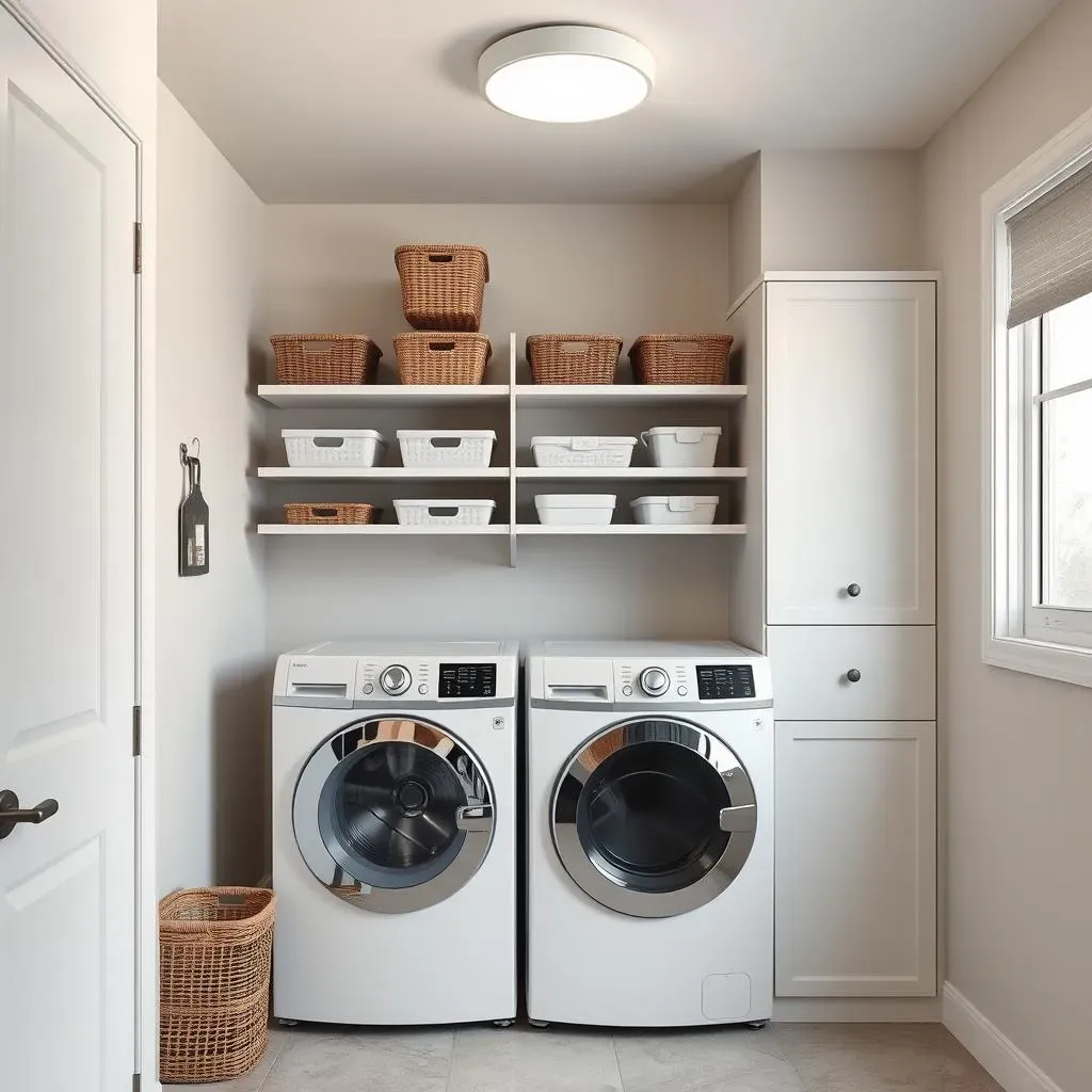 Installing and Organizing Your Laundry Room Shelving with Hanging Rod
Laundry room shelving with hanging rod
Transform your laundry room!  Clever shelving & hanging rods for ultimate spacesaving organization. Get inspired!
```
