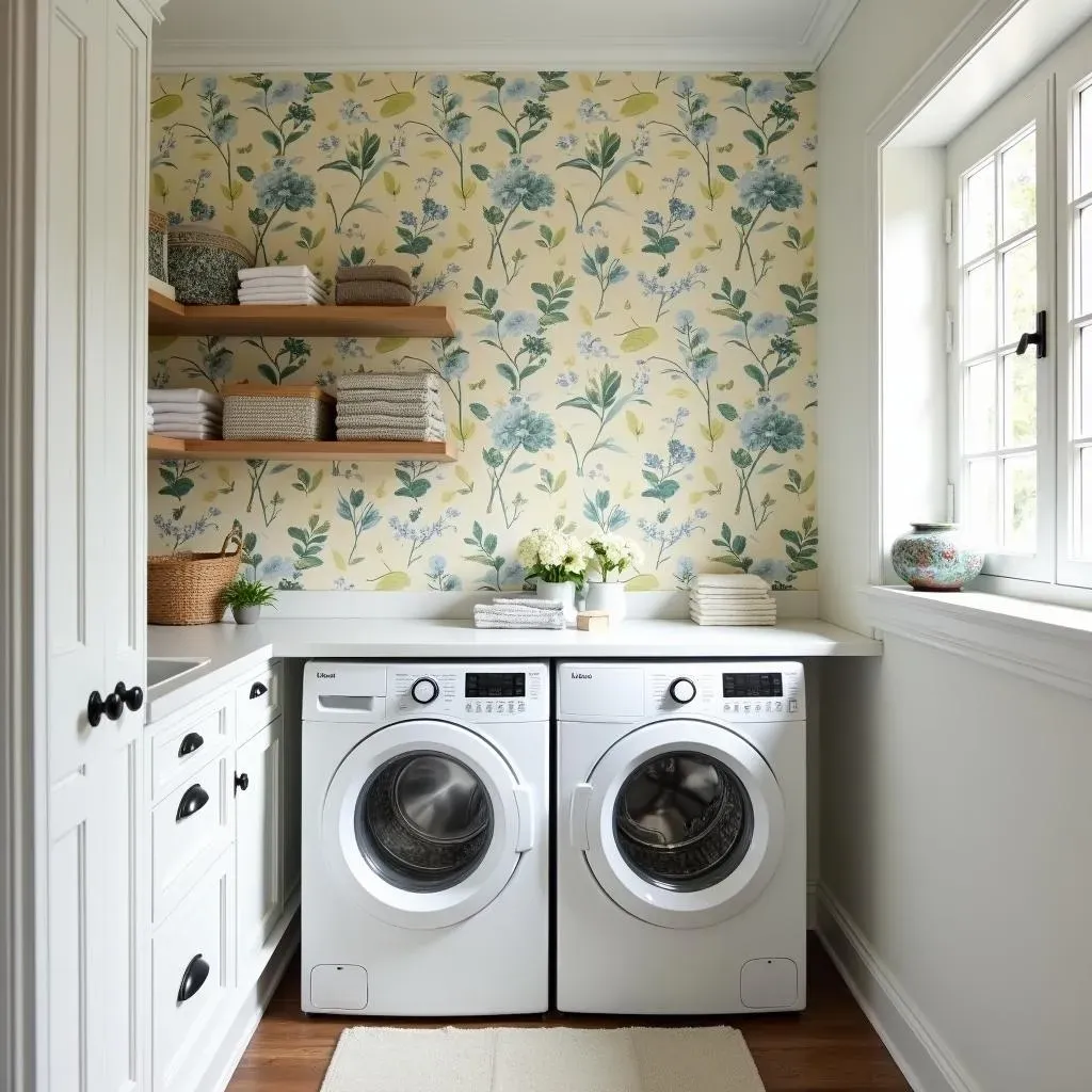 Gorgeous and Practical laundry room ideas with wallpaper