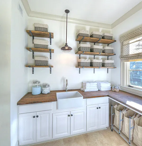 Making Laundry Room Open Shelving Functional and Stylish